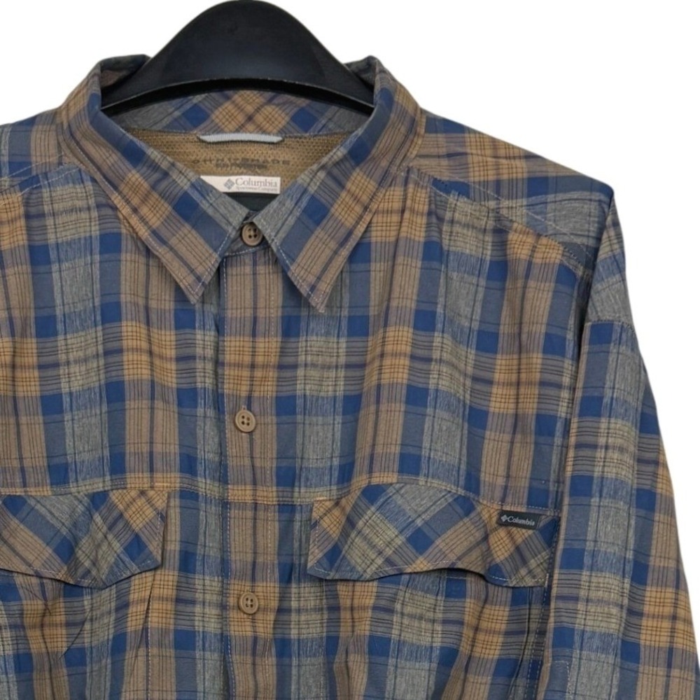 Columbia Silver Ridge Mens XXL‎ Omni-Shade Roll Sleeve Shirt PFG Blue Tan Plaid